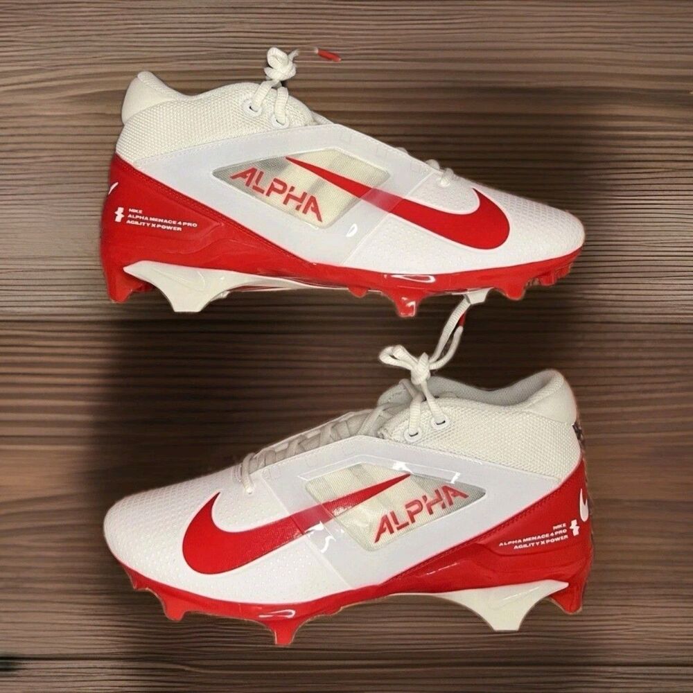 New RED Nike Alpha Menace 4 Pro Red White Football Cleats FD7037-102 Size 10